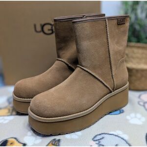 UGG Cityfunc Mid Platform Water Resistant Chestnut Brown Suede Boots NIB